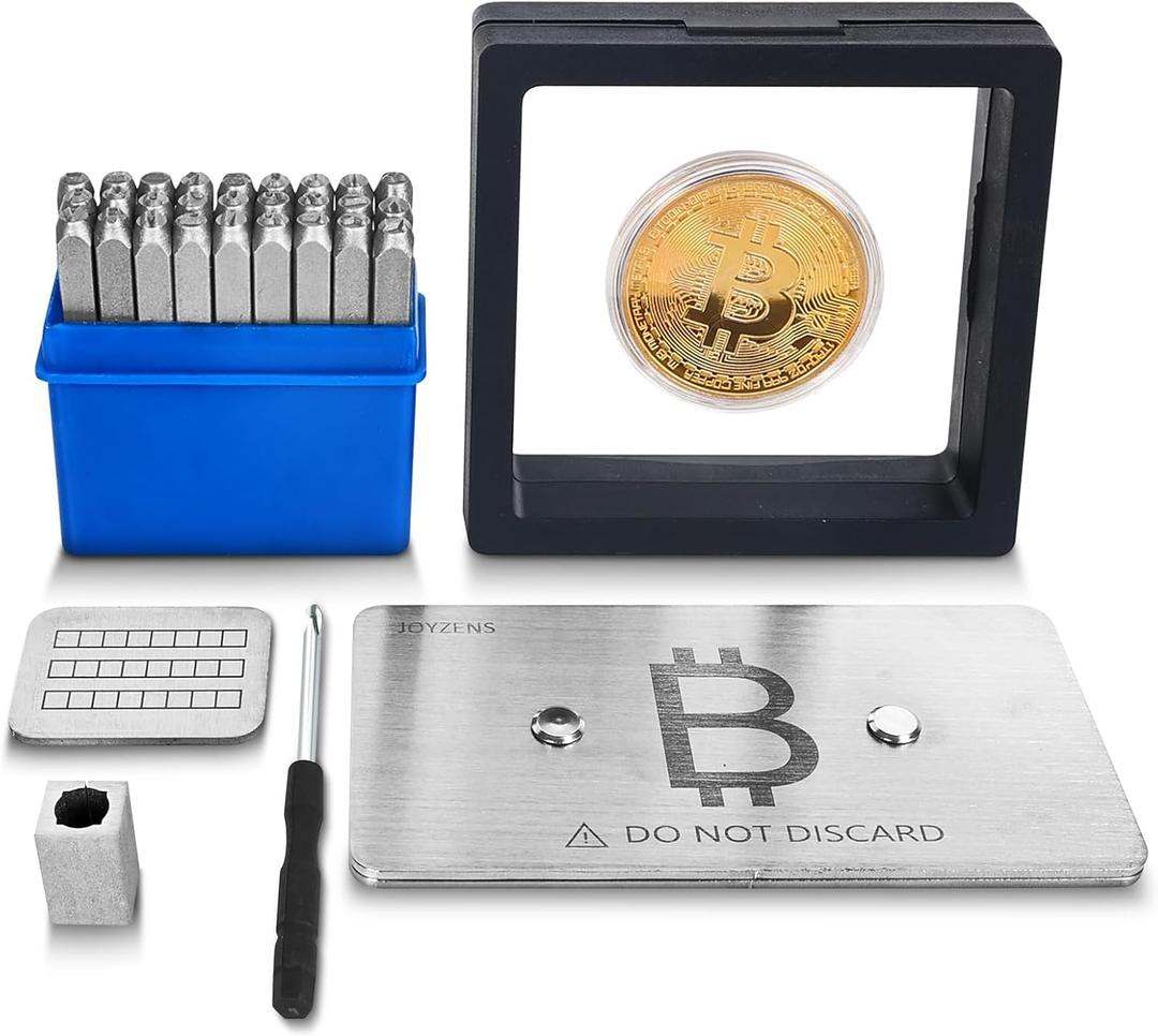 96-Word Seed Phrase Plate Kit  Stainless Steel Backup with Letter Stamps & Positioning Tool, 4896 Word Capacity for Crypto Hardware Wallets