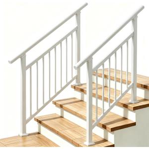 Hand Rails for Outdoor Steps，Stair Handrail & Indoor Stair Railing Kit，Railings for Outdoor Steps for Fence & Outdoor Steps (2, White-with Balusters, 3 Step)