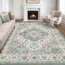 LOONGRUG 8x10 Area Rugs Washable Vintage Boho Living Room Rug Teal Brown