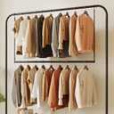 Hanging Closet Rod Clothes 48'' Black Closet Extender Hanging Rod Stepless Height Adjustment Heavy Duty