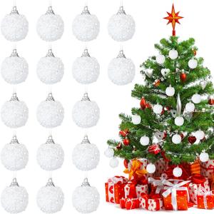 Liliful 48 Pcs 1.18 Inch Mini Christmas Ball Ornaments Christmas Tree Ornament Glitter Sequin Foam Ball Ornaments Xmas Hanging Decoration for New Year Holiday Wedding (White)