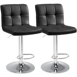 SMUG Bar Stools Set of 4, PU Leather Adjustable Swivel Barstools with Back, Armless Hydraulic Kitchen Counter Height Bar Stools, Thickened Seat Cushion Square Island Barstools