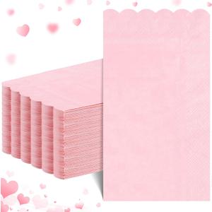 60 Pcs Pink Napkins, 2 Ply Scalloped Valentines Napkins Light Pink Disposable Guest Hand Towels for Bathroom Paper Party Dinner Napkin for Valentines Day, Wedding, Baby Bridal Shower, Birthday
