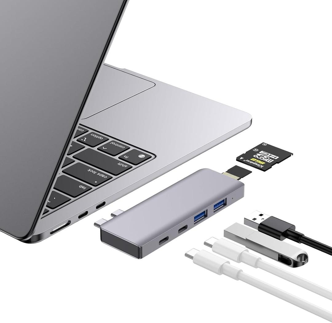USB C Hub, 6-in-2 USB Adapter for MacBook Pro Air Thunderbolt 4 Dock with 100W PD, 40Gbps, USB-C 3.0, 2 USB-A 3.0, SD/TF Card Reader, Compatible with MacBook Pro Air M1/M2/M3/M4