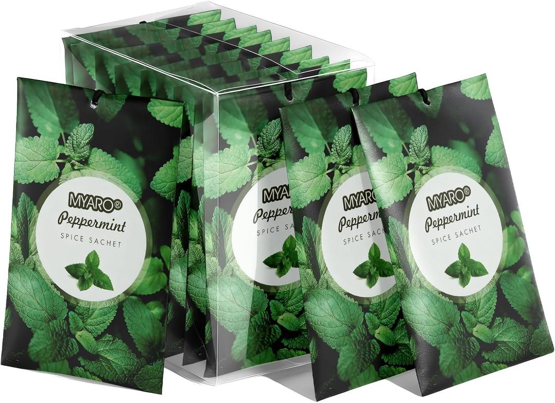 MYARO 12 Pack Peppermint Scented Sachets for Drawer, Closet Odor Eliminator Air Freshener Bags, Cool Mint Fragrance for Car & Home Aroma