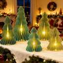 5Pcs Christmas Honeycomb Table Decorations Indoor, Lighted 3D Honeycomb Paper Christmas Trees, Vintage Green Table Centerpieces for Xmas Frozen Winter Holiday Party Home Decor, 8/10/12 Inch