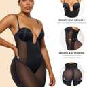 SHAPELLX Strapless Shapewear for Women Deep Plunge Corset Tummy Control Backless Bodysuit Mid Thigh Full Body Shaper (Black, L)