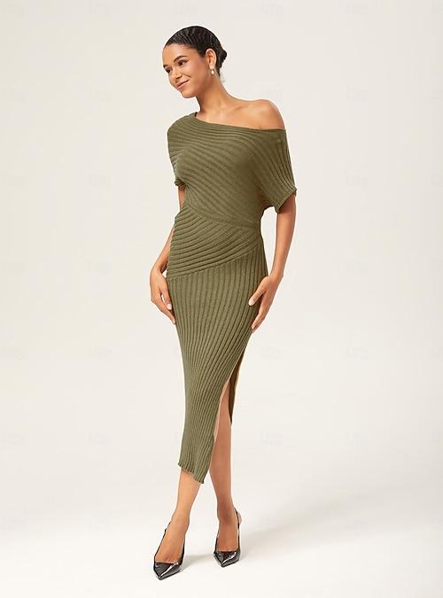 Women Plus Size Bodycon Long Dress Off Shoulder Sexy Slim Elegant Dresses (Green, XXXL)