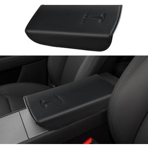 Center Console Leather Armrest Cover Designed for 2024-2026 Refresh Model 3 Highland/Model Y Juniper,Center Console Accessories for Tesla Model 3/Y 2025 Interior Accessories Black