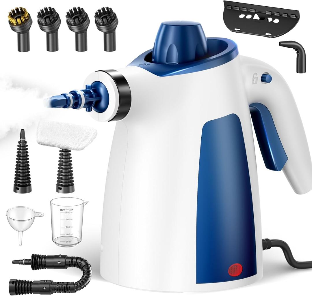 Steam Cleaner, Pressurized Handheld Multi-Surface Natural Steam Cleaner with 12 PCS Accessories & Safety Lock, 350ML Large Capacity, Steamer for Car, Home, Upholstery, Kitchen, Window, Grime, Grease