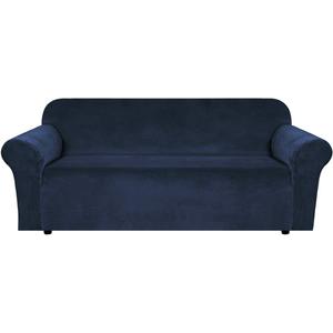 H.VERSAILTEX Stretch Velvet Sofa Covers for 3 Cushion Couch Covers Sofa Slipcovers Furniture Protector Soft with Non Slip Elastic Bottom, Crafted from Thick Comfy Rich Velour (Sofa 72"-90", Navy)