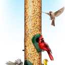 Gray Bunny Metal Bird Feeder, 4-Port Wild Bird Feeders for Outdoors Hanging, Heavy Duty Chew-Proof and Rust-Proof Tube Feeder, 15 Inches (Green)
