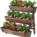3-Tier Wooden Vertical Raised Garden Bed with Legs, Tiered Planter Box, Vertical Garden Planter,Wood Plant Stand Wood Flower Rack for Patio, Balcony, Freestanding. (Carbonized-Large)