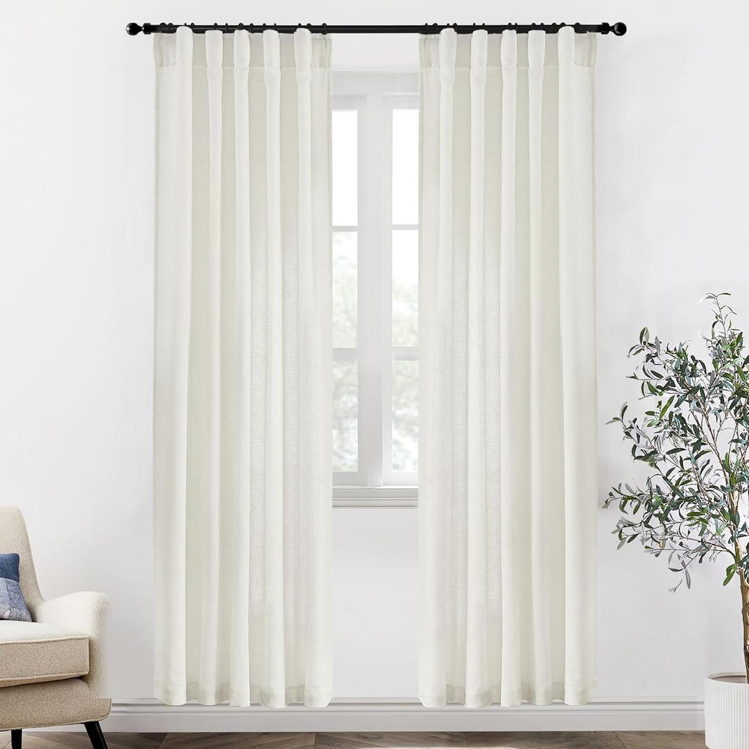 XTMYI 80 Inch Closet Curtains for Bedroom Closet Door,Linen Cotton Boho Semi Sheer Back Tab Pleated Easy Open Sliding Closet Door Curtains,80 Inches Long,2 Panels Set,Cream Ivory Off White (Birch)