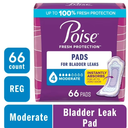 Poise Incontinence & Postpartum Pads for Bladder Leaks, 4 Drop Moderate Absorbency, Regular Length, 66 Count