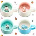 Didaey 4 Pieces 3D Animal Inside Mug 3D Animal Coffee Mugs Cute Figurine Ceramics Cup Hidden 3D Unicorn Whale Panda Cow Inside Mug For Christmas Birthday Holiday Gift For Tea Coffee Lovers