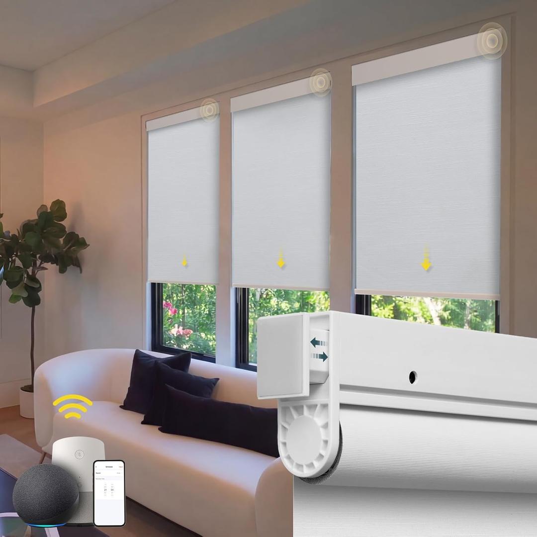 Motorized Blinds No Drill Automatic Blinds for Windows Cordless Roller Shades Electric Blinds with Remote Control Smart Blinds (White, 35.5 x 72)