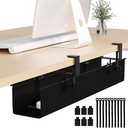 Under Desk Cable Management Tray 27.2" - No Drill Computer Wire Organizer Cable Tray, Cord Hider Clamp Mount with 16X Cable Ties PC Cables Management Cord Holder for Office/Home (Upgrade Fabric,White)