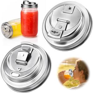 XUNWKONG Mason Jar Drinking Lids, Wide Mouth Stainless Steel Sip Lids for Iced Coffee, Smoothies & Cold Drinks, Leak Resistant Reusable Mason Jar Drink Lid, Heavy Duty Metal, 2 Packs