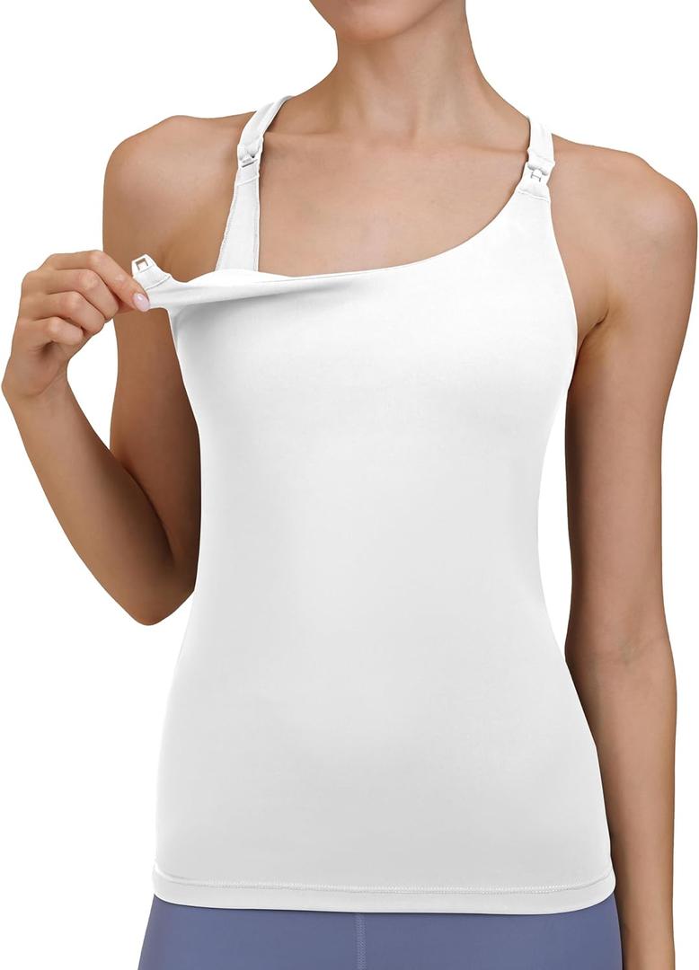 Nursing Tank Top for Breastfeeding Sexy Crisscross Back Maternity Sports Bra Fitness Workout Yoga Pregnancy Bra (Large, White)