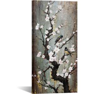 KREATIVE ARTS Graceful Birds on Plum Blossom Trees Canvas Wall Art - Giclee Floral Prints for Living Room & Bedroom Decor - Large 20x40 inch Vertical Artwork
