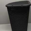 Mind Reader 40L Slim Laundry Hamper, Clothes Basket, Lid, Wicker Design, Plastic, 18"L x 10.4"W x 23.5"H, Black