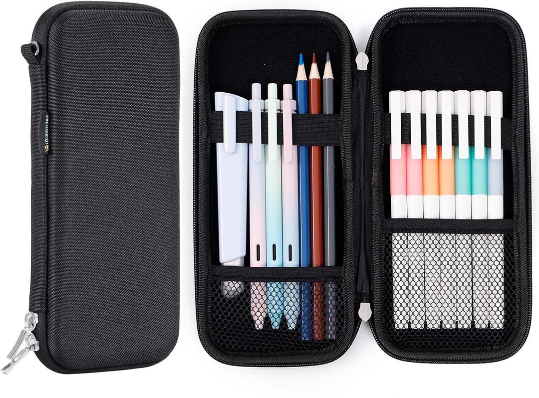 iDream365 Upgraded Hard Pencil Case Box for Adluts,Durable Pen Carrying Case with Zipper-Black (Standard)