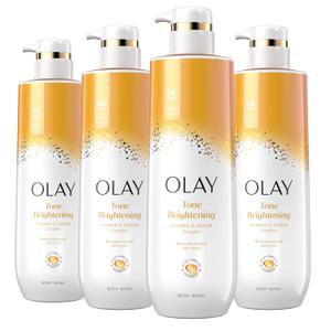 Olay Body Wash for Women, Tone Brightening Exfoliation, Vitamin C Serum Complex, Moisture, Free of Parabens & Phthalates, Vitamin B3 Lameller Technology, For All Skin Types, 20 fl oz (Pack of 4)