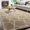 ONASAR Living Room Area Rug 6x9, Large Beige and White Geometric Floor Rugs for Bedroom Home Decor Aesthetic, Soft Fuzzy Shaggy Plush Fluffy Moroccan Carpet for Teen Nursery Dorm Classroom Office