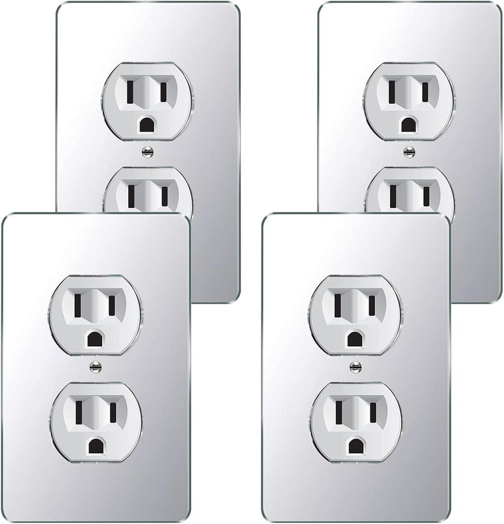 4 Pcs Mirrored Switch Light Cover Wall Plate Decorative Outlet Covers For Electrical Outlets Wall Outlet Cover (Silver Mirrored 17)