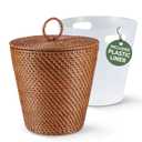 84ECO 3 Gallon Rattan Trash Can with Lid and Liner - Wicker Trash Can for Bathroom, Bedroom, Kitchen, Living Room