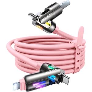 LISEN Pink iPhone Charger Cable, 240W Chubby USB C, 4 in 1 Charging Cable (6.6FT) with Light, USB A/C to C/L Multi Charging for iPhone 16 15 14 Pro Max/MacBook/iPad Pro/Samsung, Pink Accessories
