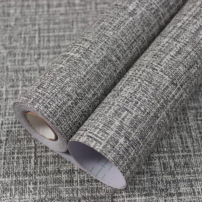WADILE Grasscloth Peel and Stick Wallpaper 15.7in x 78.7in, Textured Contact Paper for Cabinets, Faux Linen Wall Paper Pull and Stick, Fabric Vinyl Wallpaper Self Adhesive Dark Gray