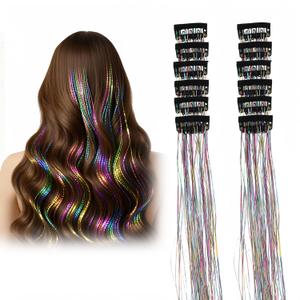 12-Pack Hair Tinsel - Colorful Glitter Hair Accessories -20 Inch Clip in Hair Tinsel Extensions - Fairy Hair Accessories Party Kit -Glitter Extensions for Women Girls Kids