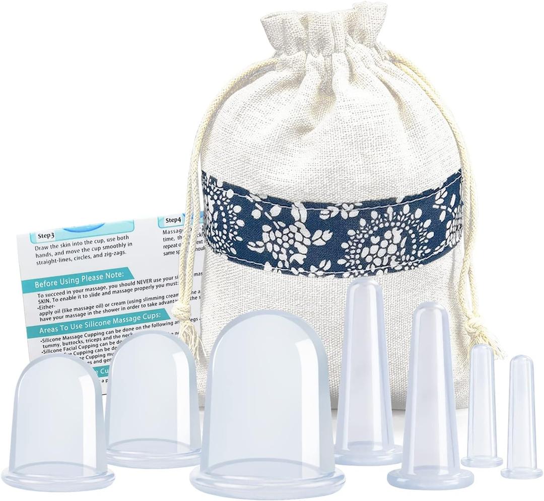 Silicone Cupping Therapy Set - Facial Cupping Set - Face and Body Cupping Massager - Vacuum Suction Cups - Anti-Cellulite Cup - Amazing Cellulite Remover Home Use 7PACK (Clear)