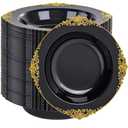 Joyido 100PCS Black Plastic Bowls - 12 oz Black Gold Disposable Salad Bowls - Heavy Duty Soup Serving Bowl - Fancy Plastic Candy Bowl for Weddings, Parties, Dinners, Catering, Picnics, Party