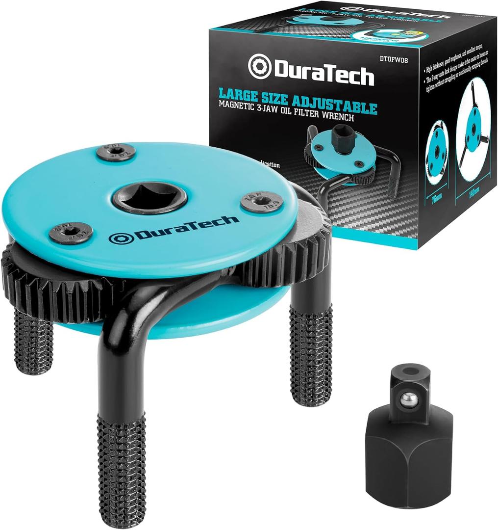 DURATECH Adjustable Oil Filter Wrench, Magnetic 3-Jaw Oil Filter Removal Tool, Large Sizes from 3" to 5.51"(76mm to 140mm), Ideal for Cars, Trucks, Tractor