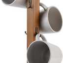 EMASION Rustic Coffee Mug Tree Stand, Solid Wood Holder for 6 Mugs, Space-Saving Kitchen Organizer, Stylish and Sturdy Cup Display Rack, Brown