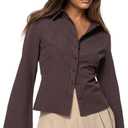 Princess Polly girls Anni Pinstripe Shirt (Brown, S)
