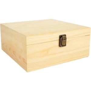 DAJAVE Unfinished Wooden Box, Wooden Storage Box with Hinged Lid, 9x9x4 Inch Pine Wood Box DIY Craft Stash Boxes for Arts Hobbies, DIY, Home Storage