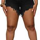 PINSV Women's High Waisted Crossover Denim Shorts (X-Large, Black)