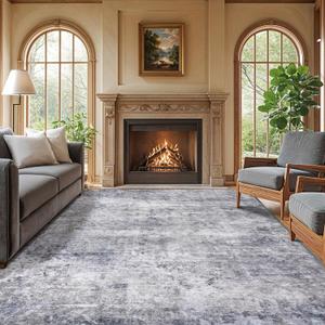 9x12 Area Rugs for Living Room Clearance, Washable Low Pile Abstract Rug, Large Area Rug with Non-Slip Backing for Large Rugs for Bedroom & Dinning Room(Gray/Blue,9'x12')