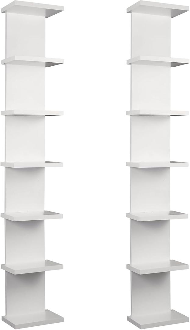 2 Pack 7 Tier Wall Shelf Unit  43" Lack Floating Shelf, Compact Display Floating Shelf, Vertical Column Wall Decor Mount Floating Storage Organizer Tall Tower Shelf for Bedrooms, Living Rooms