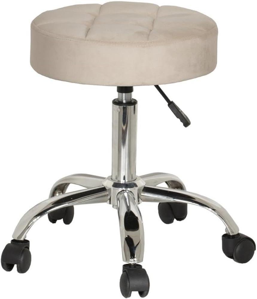 Hillsdale, Nora Metal Adjustable Backless Vanity/Office Stool with Casters for Makeup Room or Bathroom, Cream