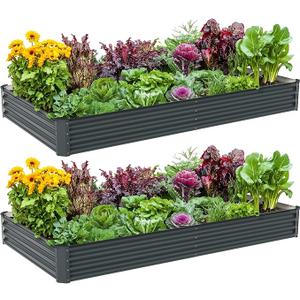 2PCS 8x4x1FT Galvanized Raised Garden Bed, Galvanized Planter Raised Garden Boxes Outdoor, Large Metal Raised Garden Beds for Vegetables-Grey