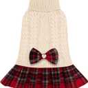 KYEESE Dog Sweater Knitwear Dog Sweaters for Small Dogs Girl Soft Turtleneck Pet Sweater Dress Thick Dogs Clothes with Bowtie Stretchy Cat Sweaters Warm Pullover Pet Coats for Cold Weather Winter (Medium7-13lbs, 01# Beige)