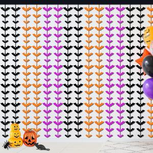 3 Pack Halloween Foil Fringe Curtains, 3.3 X 6.6 ft Bats Metallic Tinsel Curtain Steamer Photo Booth Prop Backdrop for Halloween Theme Home Outdoor Party DecorationPurple, Orange, Black