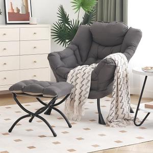Lazy Chair with Ottoman, Modern Chair with Folding Footrest, Lounge Accent Chair, Comfortable Reading Chair, Oversized Armchairs for Bedroom, Study, Living Room, Courtyard (Dark Grey) Lazy Chair with Ottoman, Modern Chair with Folding Footrest, Lounge Accent Chair, Comfortable Reading Chair, Oversized Armchairs for Bedroom, Study, Living Room, Courtyard (Dark Grey)