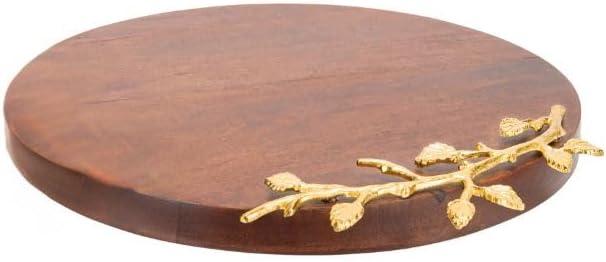 Elegance Golden Vine Wooden Serving Tray - Appetizer Charcuterie Cheese Board -12" Round