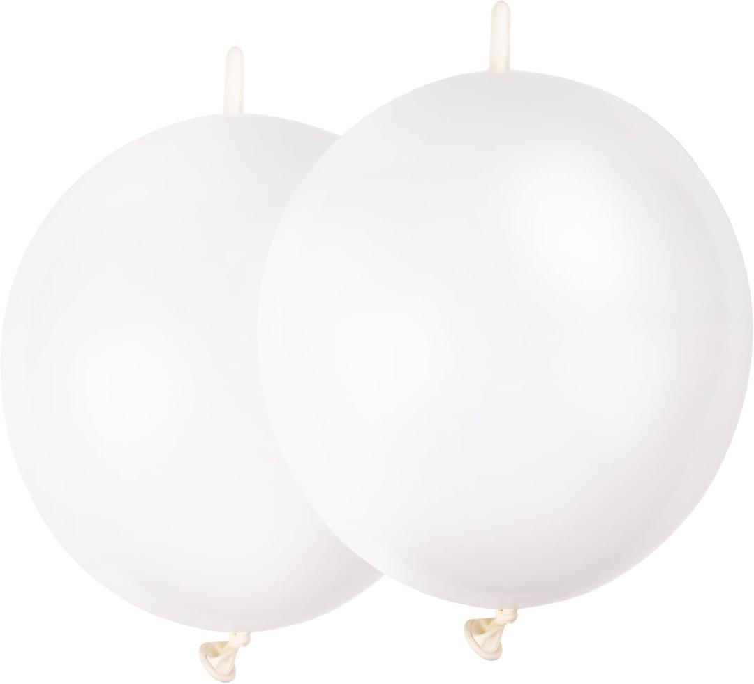 Link Balloons 6 Inch - 100 Pcs Quick Link Balloon Latex Linking Balloons Connected Linkable Balloon Birthday Wedding Party Decorations(White)